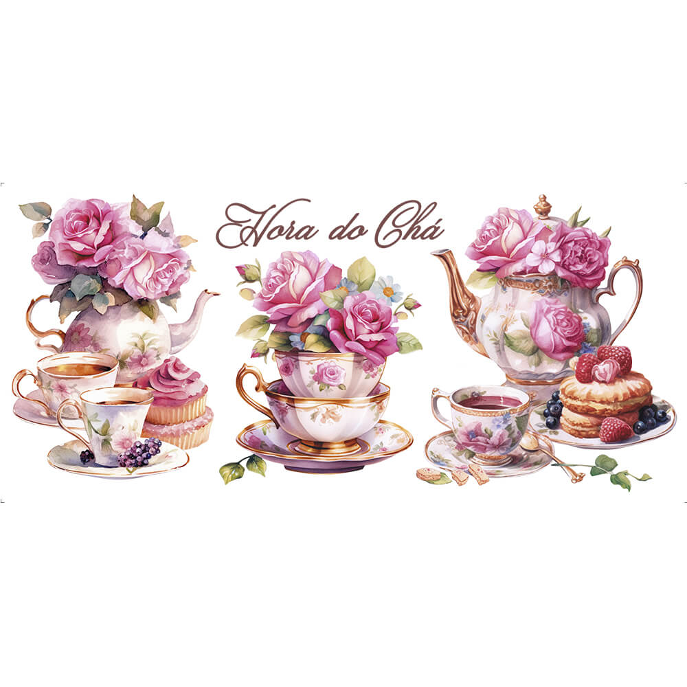 Transfer Têxtil Litoarte 27,5x12 TTB5-006 Chá e Doces