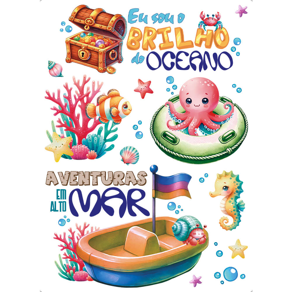 Transfer Têxtil Litoarte 20x27,5cm TTR6-011 Aventuras em Alto Mar