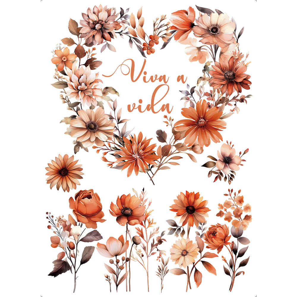 Transfer Têxtil Litoarte 20x27,5cm TTR6L-003 Floral em Tons Terrosos
