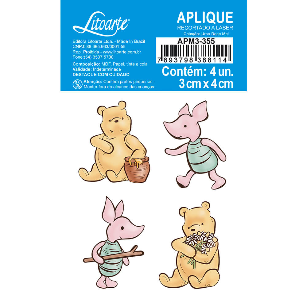 Aplique Litoarte APM3-355 Urso Doce Mel