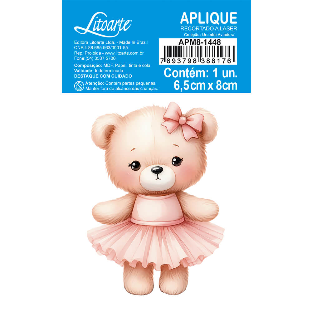Aplique Litoarte APM8-1448 8cm Ursinha Aviadora