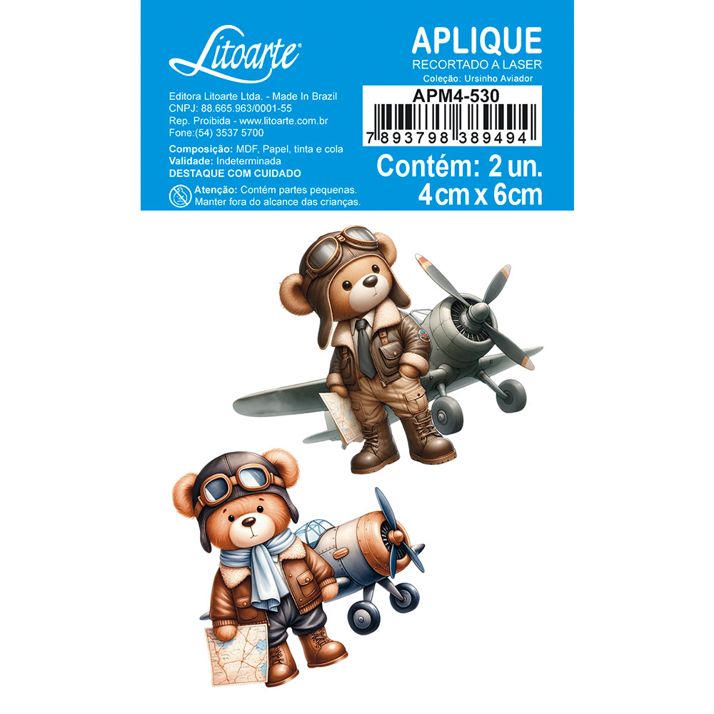 Aplique Litoarte APM4-530 Ursinho Aviador