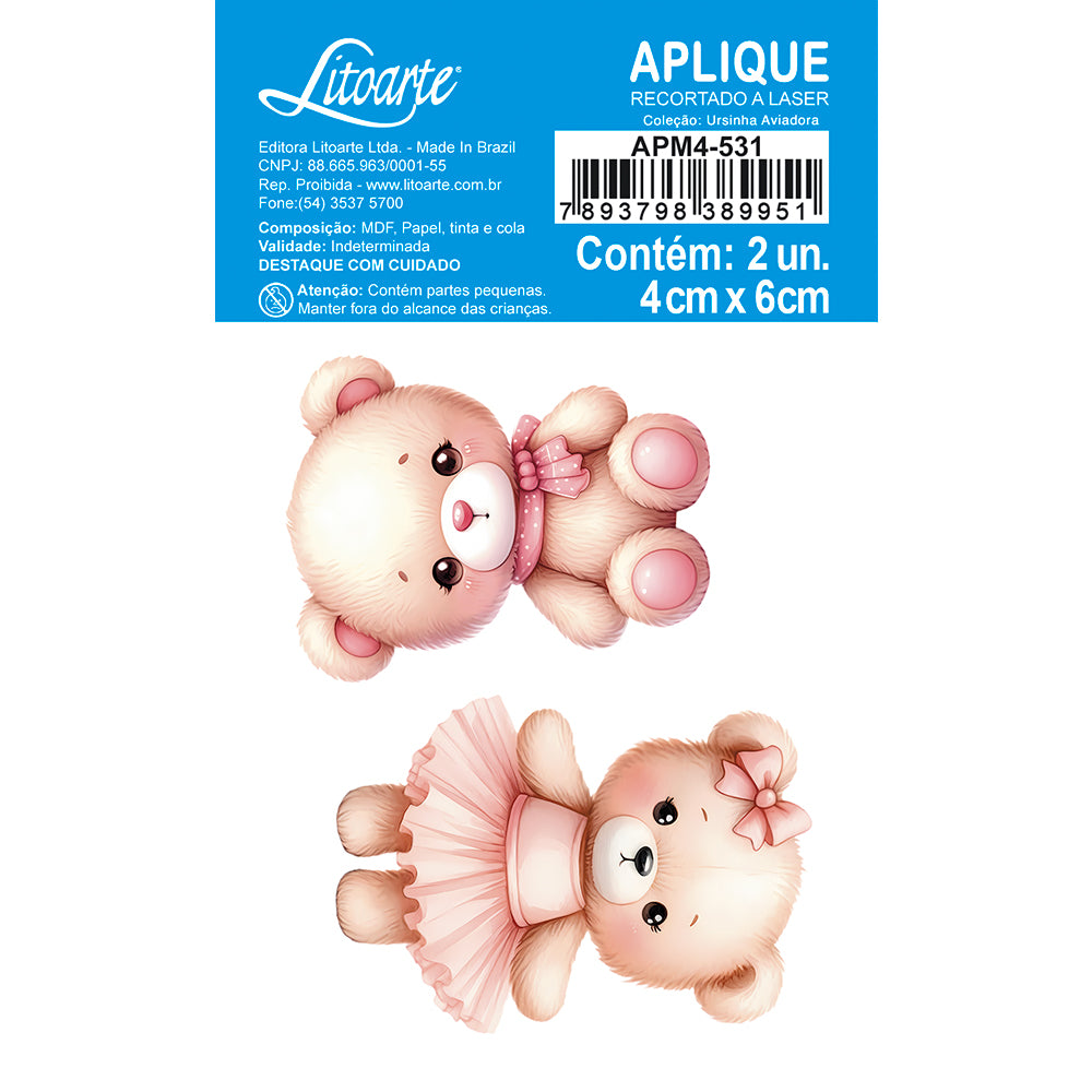 Aplique Litoarte APM4-531 Ursinha Aviadora