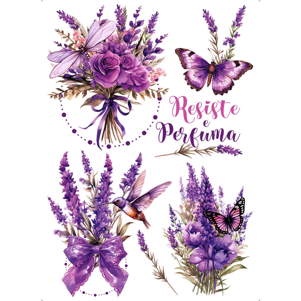 Transfer Têxtil Litoarte 20x27,5cm TTR6L-008 Lavanda e Rosas Lilases