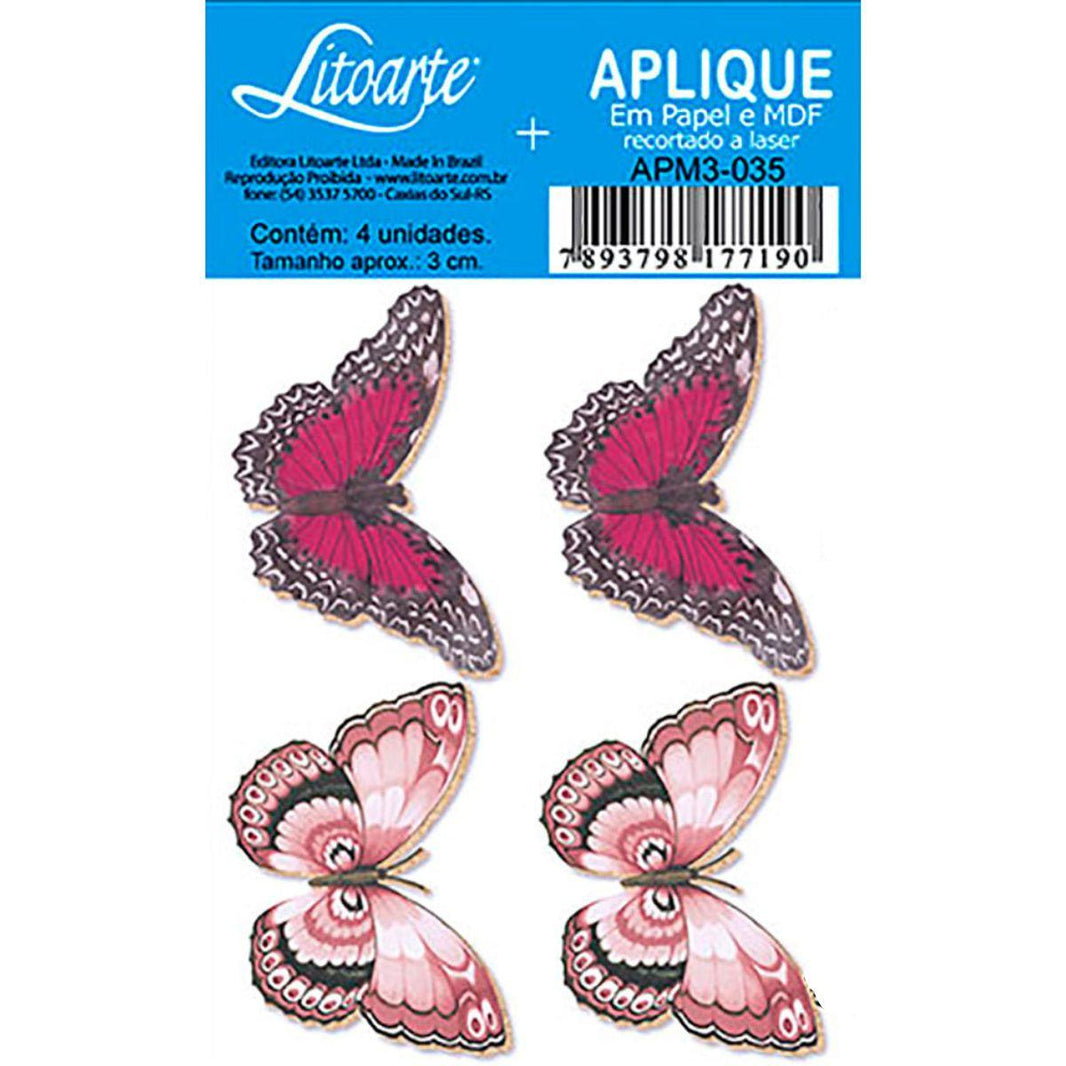 Aplique Litoarte APM3-035 3cm Borboleta 4 peças - Palácio da Arte
