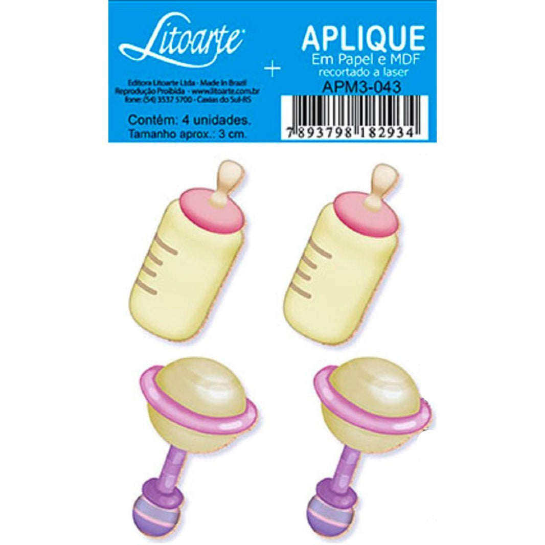 Aplique Litoarte APM3-043 3cm Mamadeira e Chocalho Feminino 4 peças - Palácio da Arte
