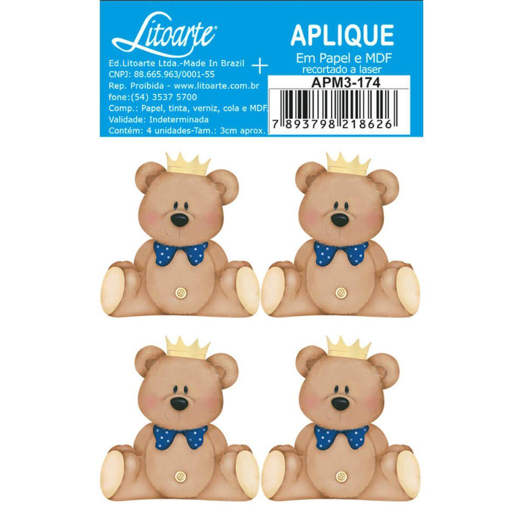 Aplique Litoarte APM3-174 3cm Ursinho Coroa 4 peças - Palácio da Arte