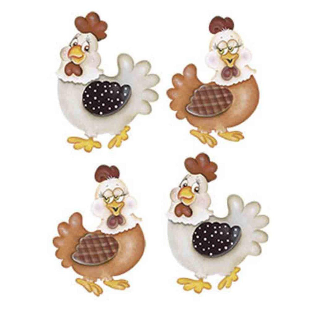 Aplique Litoarte APM3-186 3cm Galinhas Marrom e Branca 4 peças - Palácio da Arte