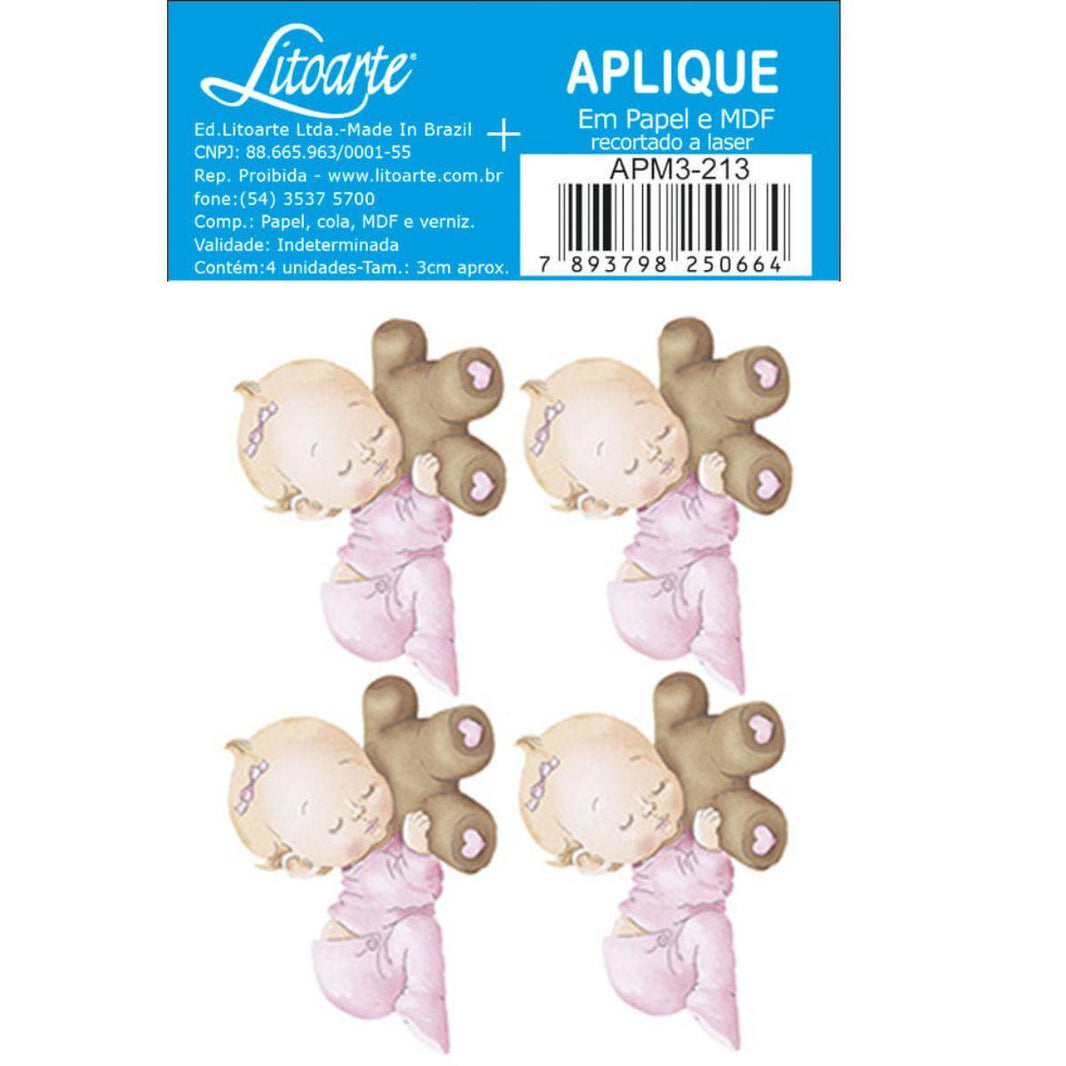 Aplique Litoarte APM3-213 3cm Bebê Menina e Ursinho 4 peças - Palácio da Arte