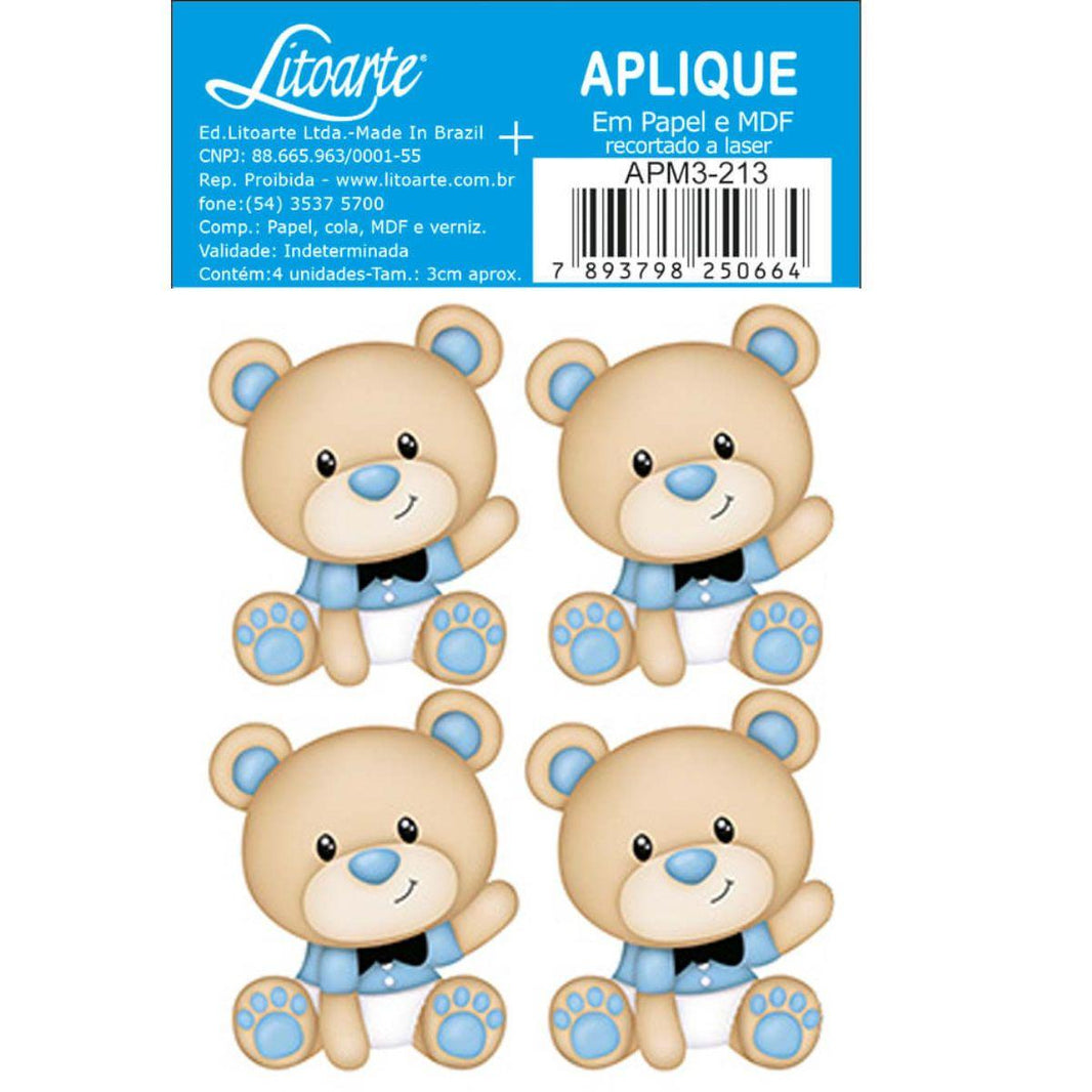 Aplique Litoarte APM3-217 3cm Ursinhos Bebê 4 peças - Palácio da Arte