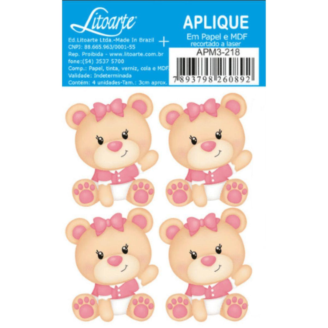 Aplique Litoarte APM3-218 3cm Ursinha Bebê 4 peças - Palácio da Arte