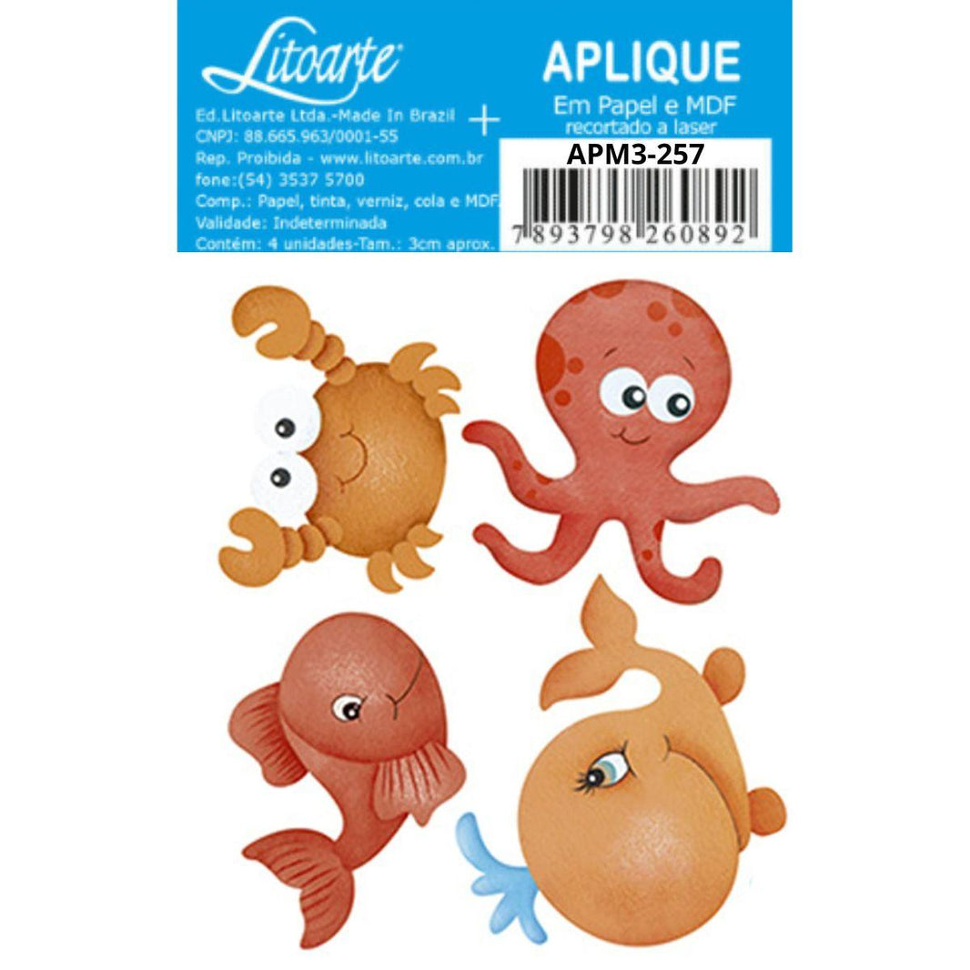 Aplique Litoarte APM3-257 3cm Animais Marinhos 4 peças - Palácio da Arte