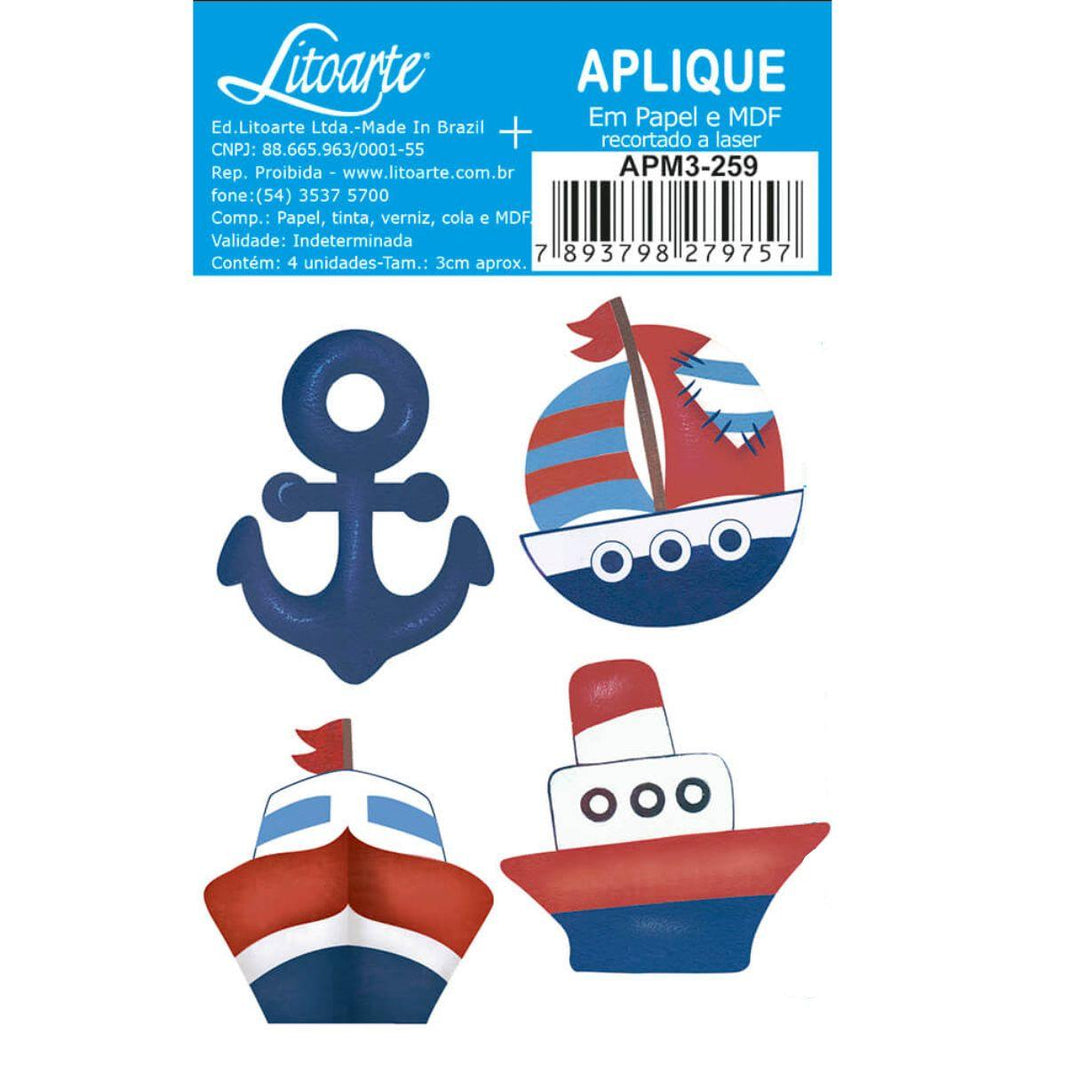 Aplique Litoarte APM3-259 3cm Barco, Navio e Âncora 4 peças - Palácio da Arte