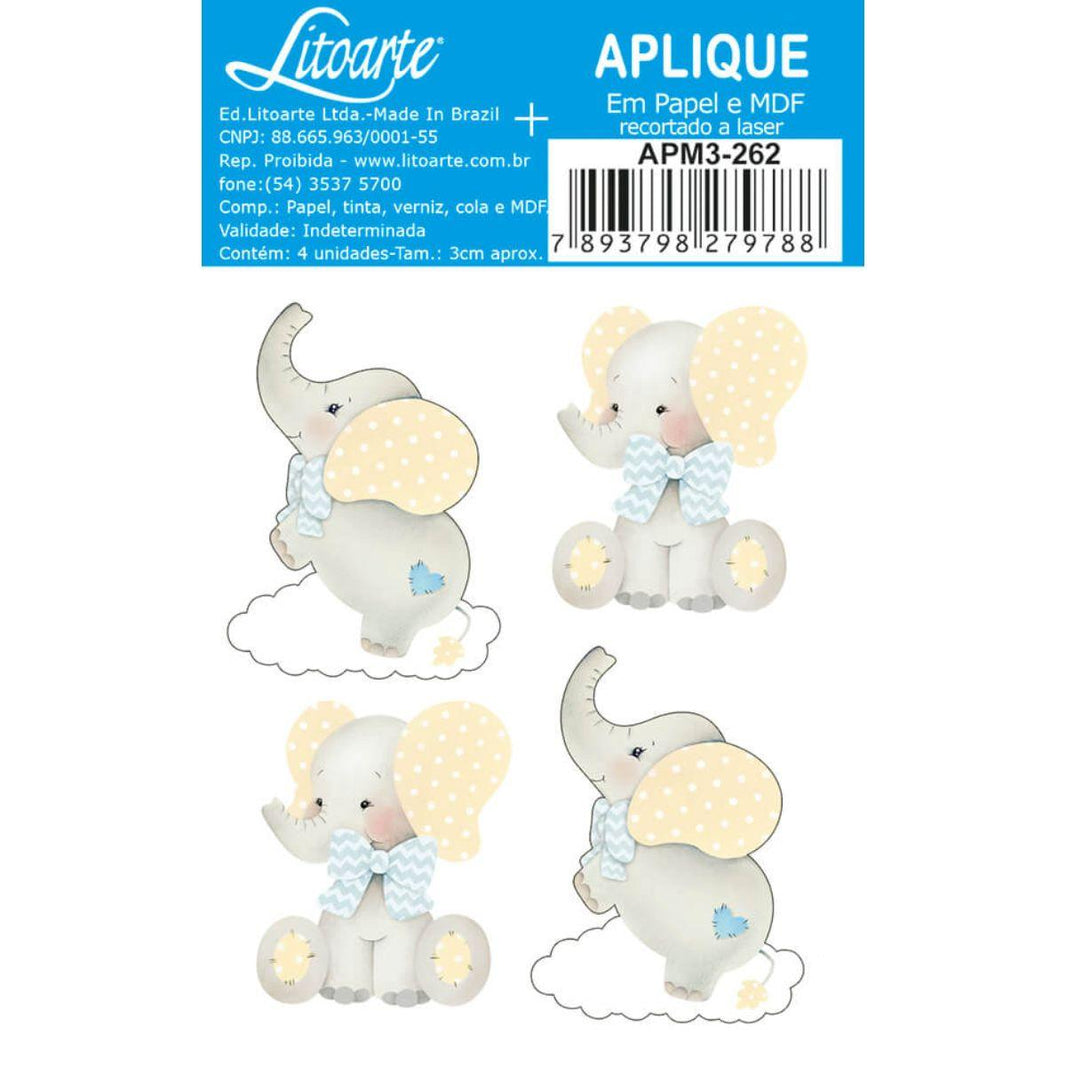 Aplique Litoarte APM3-262 3cm Elefante Bebê Menino 4 peças - Palácio da Arte