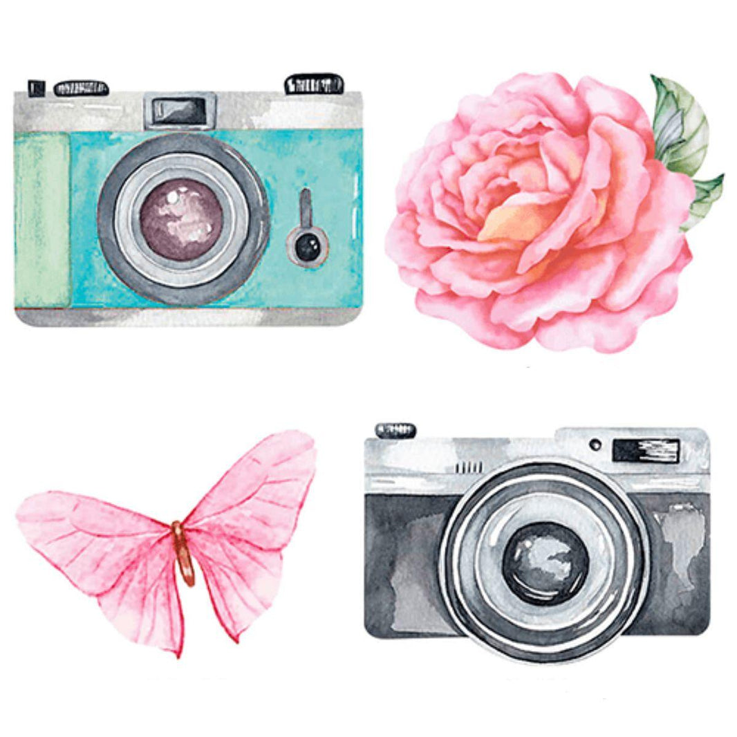 Aplique Litoarte APM3-280 3cm Bons Momentos Camêras, Flor e Borboletas 4 peças - Palácio da Arte