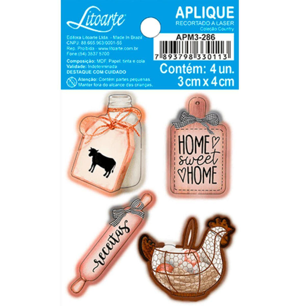Aplique Litoarte APM3-286 3cm Country Receitas 4 peças - Palácio da Arte