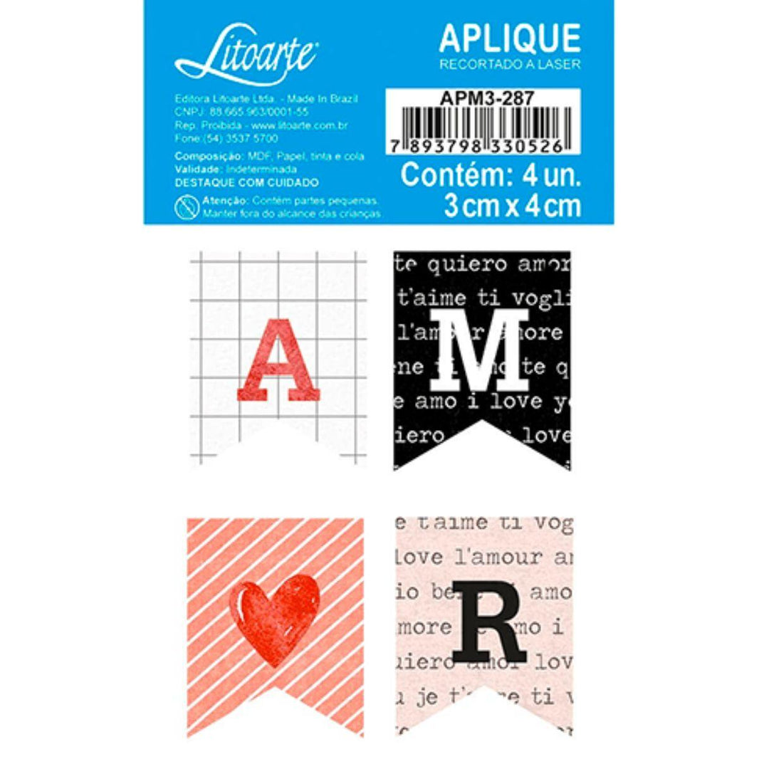 Aplique Litoarte APM3-287 3cm Amor Aquarela Bandeiras 4 peças - Palácio da Arte