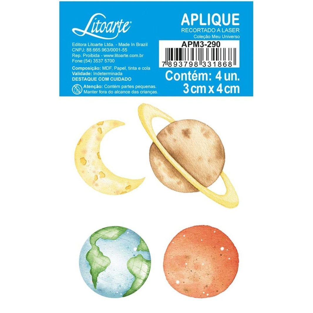 Aplique Litoarte APM3-290 3cm Meu Universo Planetas 4 peças - Palácio da Arte