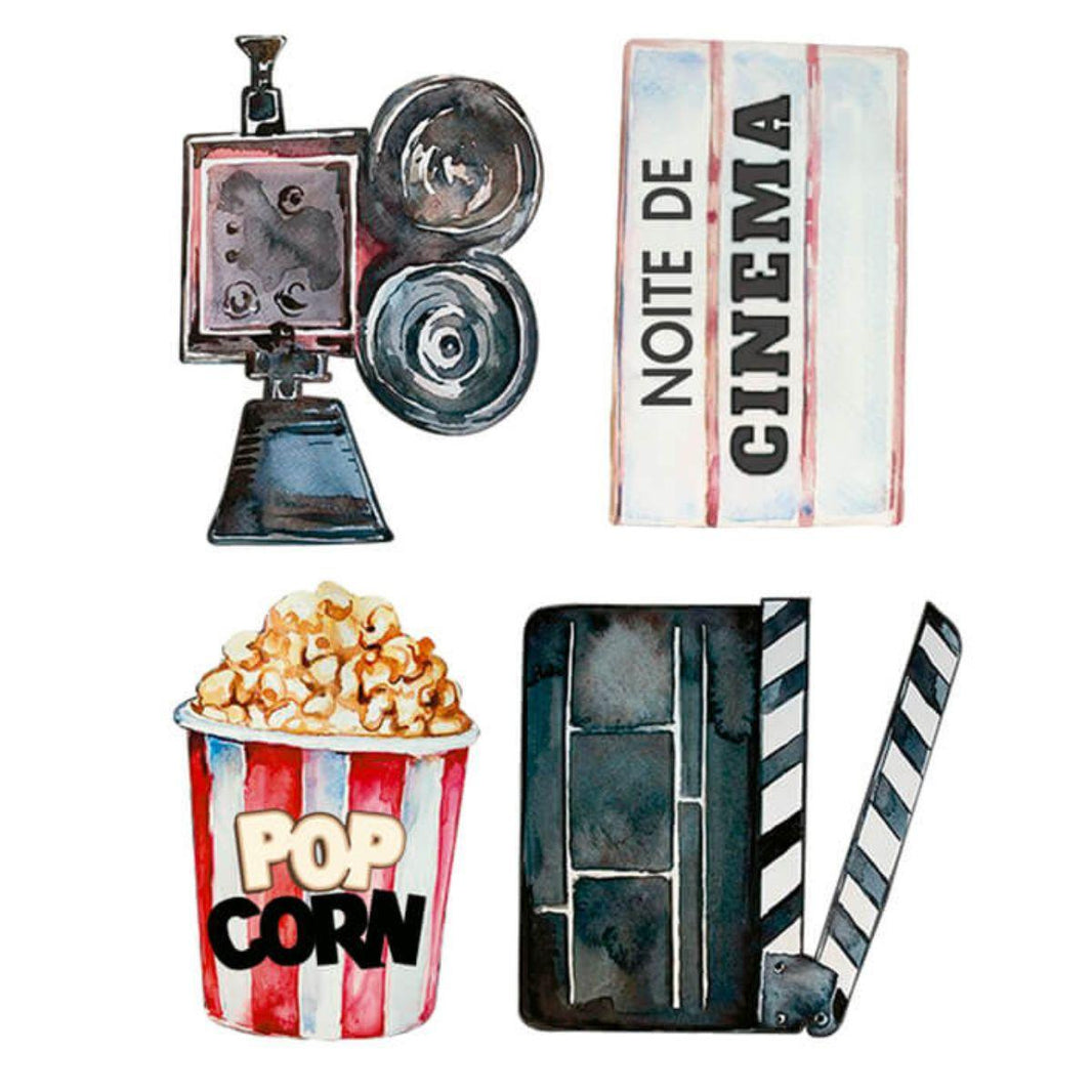 Aplique Litoarte APM3-293 3cm Cinema Aquelera Câmera e Pipoca 4 peças - Palácio da Arte