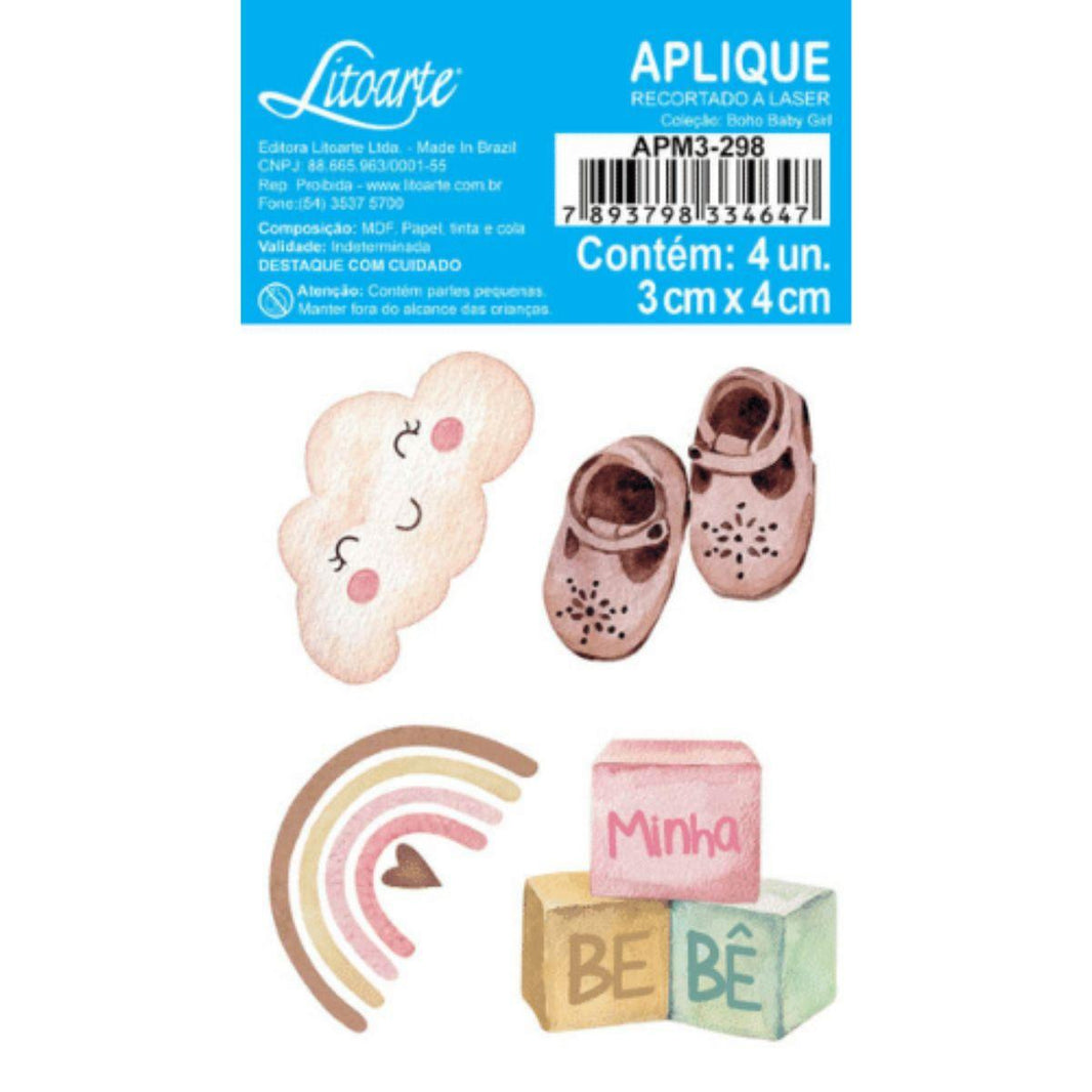 Aplique Litoarte APM3-298 3cm Boho Baby Girl Nuvem 4 peças - Palácio da Arte