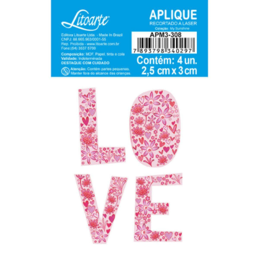 Aplique Litoarte APM3-308 3cm Dia dos Namorados My Sunshine Love Florido 4 peças - Palácio da Arte