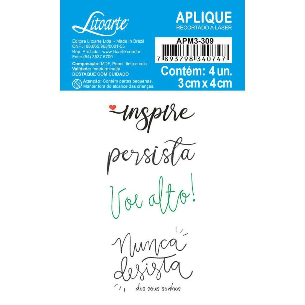 Aplique Litoarte APM3-309 3cm Renascer Frases 4 peças - Palácio da Arte