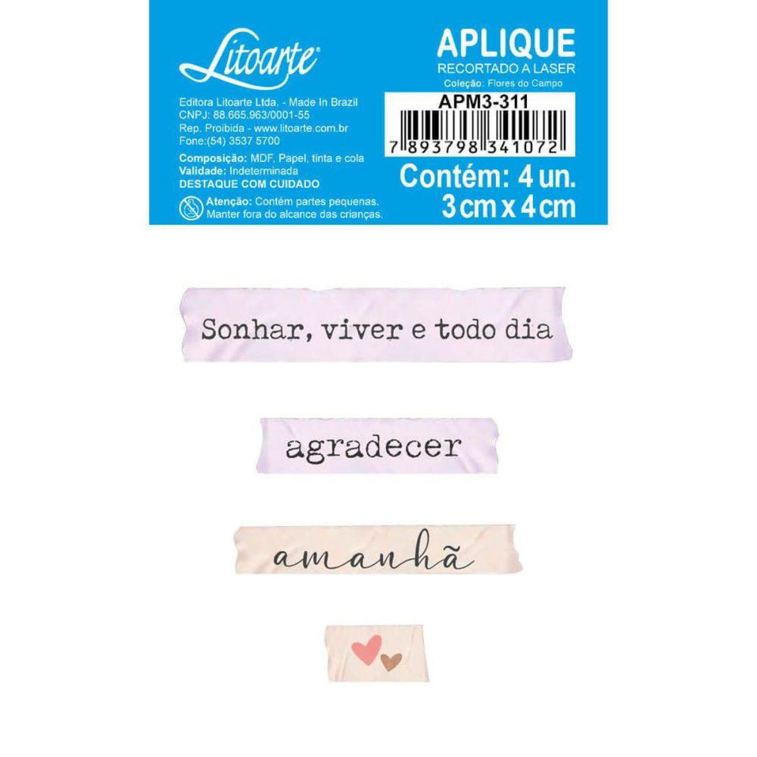 Aplique Litoarte APM3-311 3cm Flores do Campo Frases 4 peças - Palácio da Arte