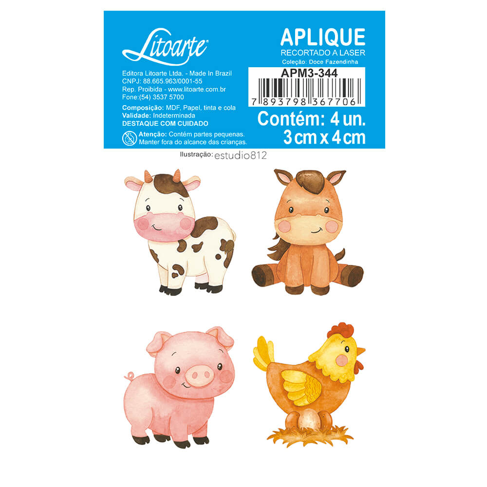 Aplique Litoarte APM3-344 3cm Doce Fazendinha Animais - Palácio da Arte