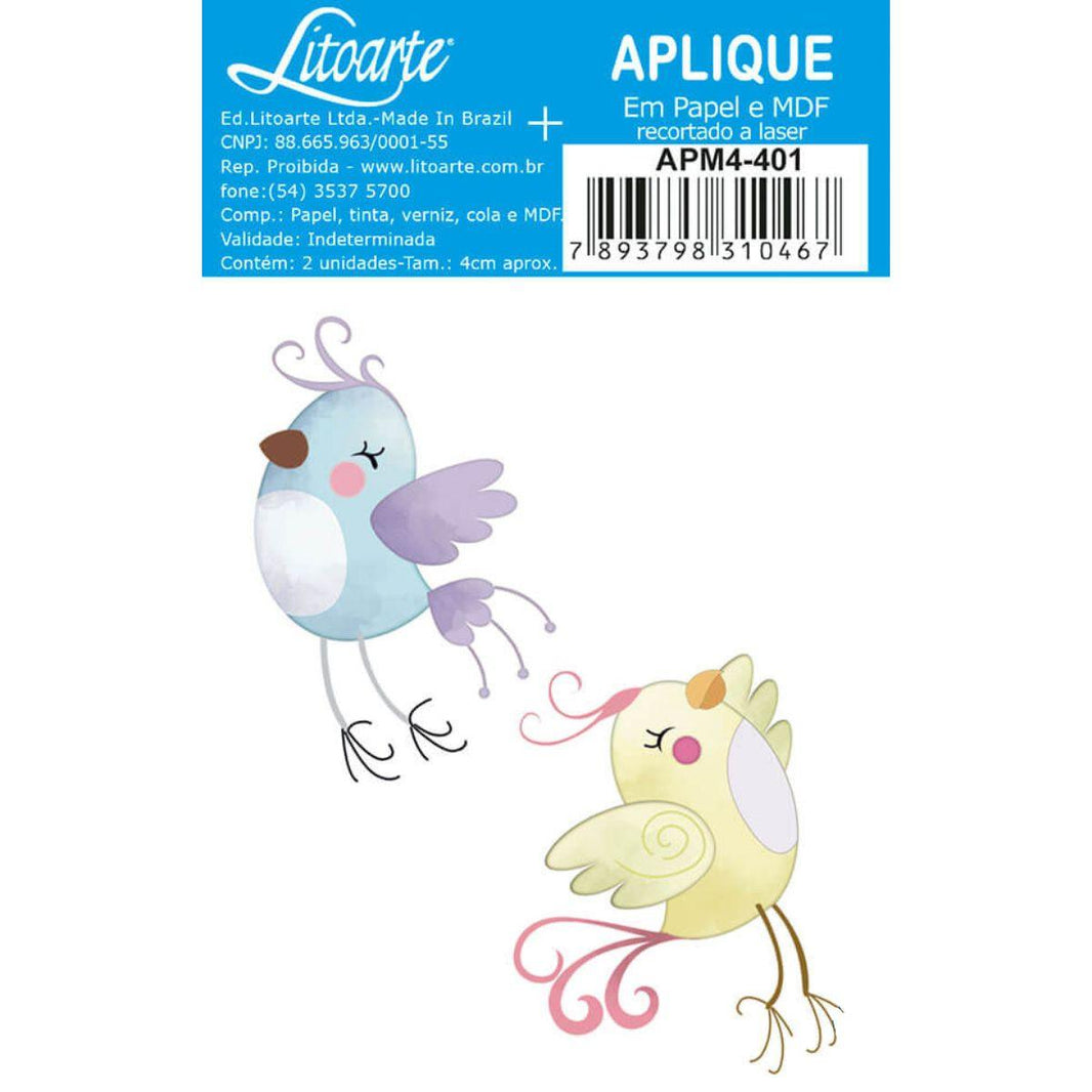 Aplique Litoarte APM4-401 4cm Passarinhos 2 peças - Palácio da Arte