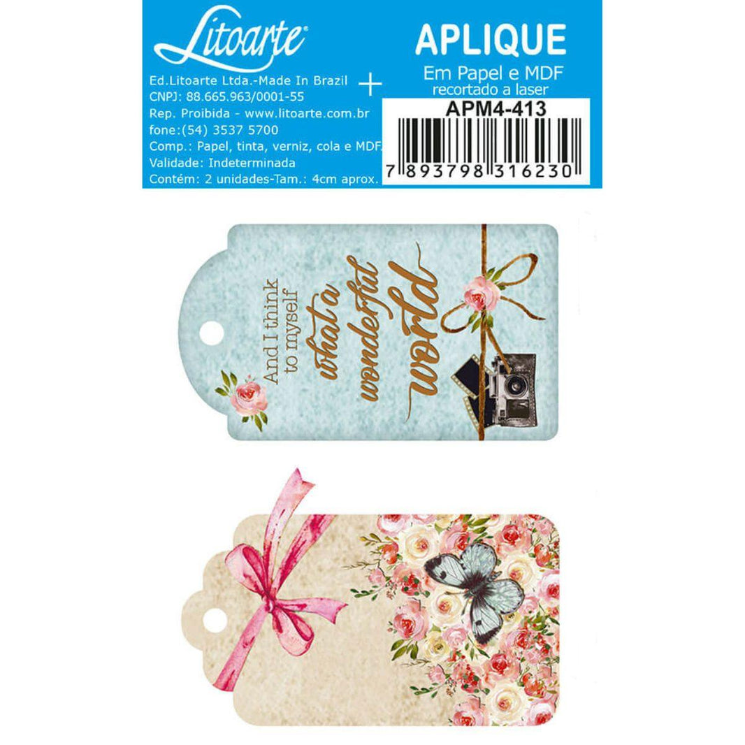 Aplique Litoarte APM4-413 4cm Tag Borboleta e Laço 2 peças - Palácio da Arte