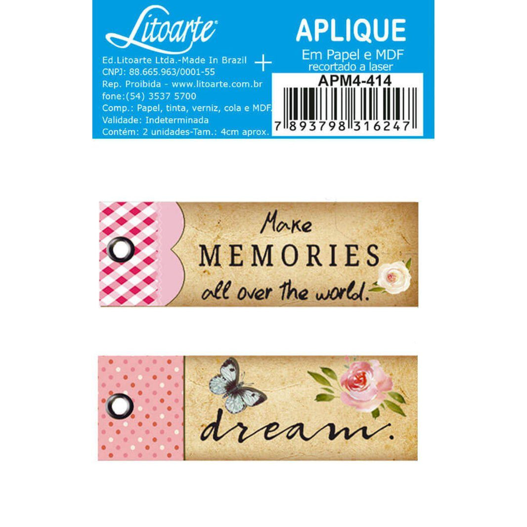 Aplique Litoarte APM4-414 4cm Tag Borboleta e Flor 2 peças - Palácio da Arte