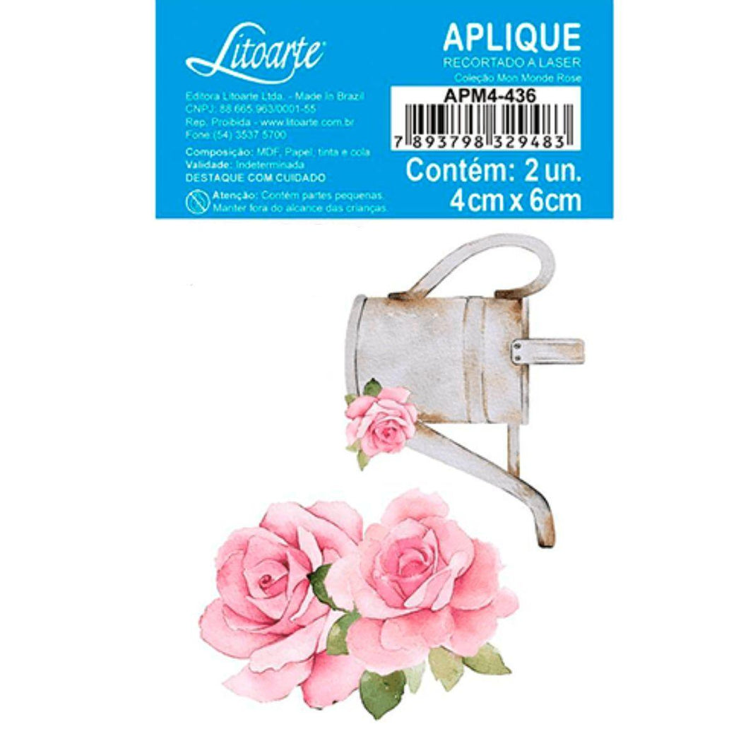 Aplique Litoarte APM4-436 4cm Mon Monde Rose Regador e Flores 2 peças - Palácio da Arte