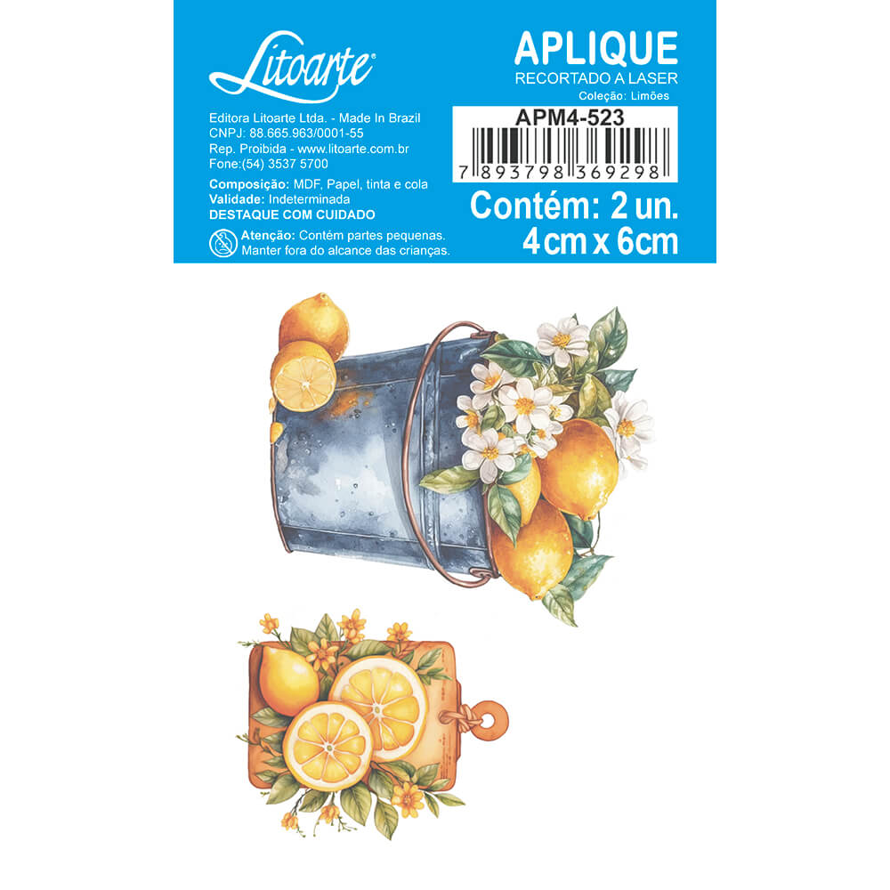 Aplique Litoarte APM4-523 4cm Limões Balde e Tábua - Palácio da Arte