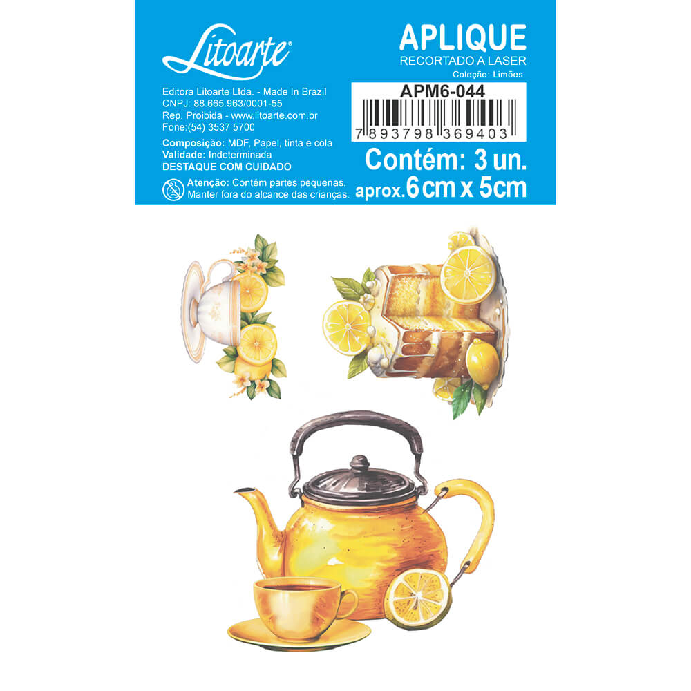 Aplique Litoarte APM6-044 6cm Limões Bule e Bolo - Palácio da Arte