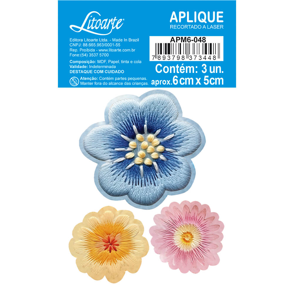 Aplique Litoarte APM6-048 6cm Flores Bordadas 3D - Palácio da Arte