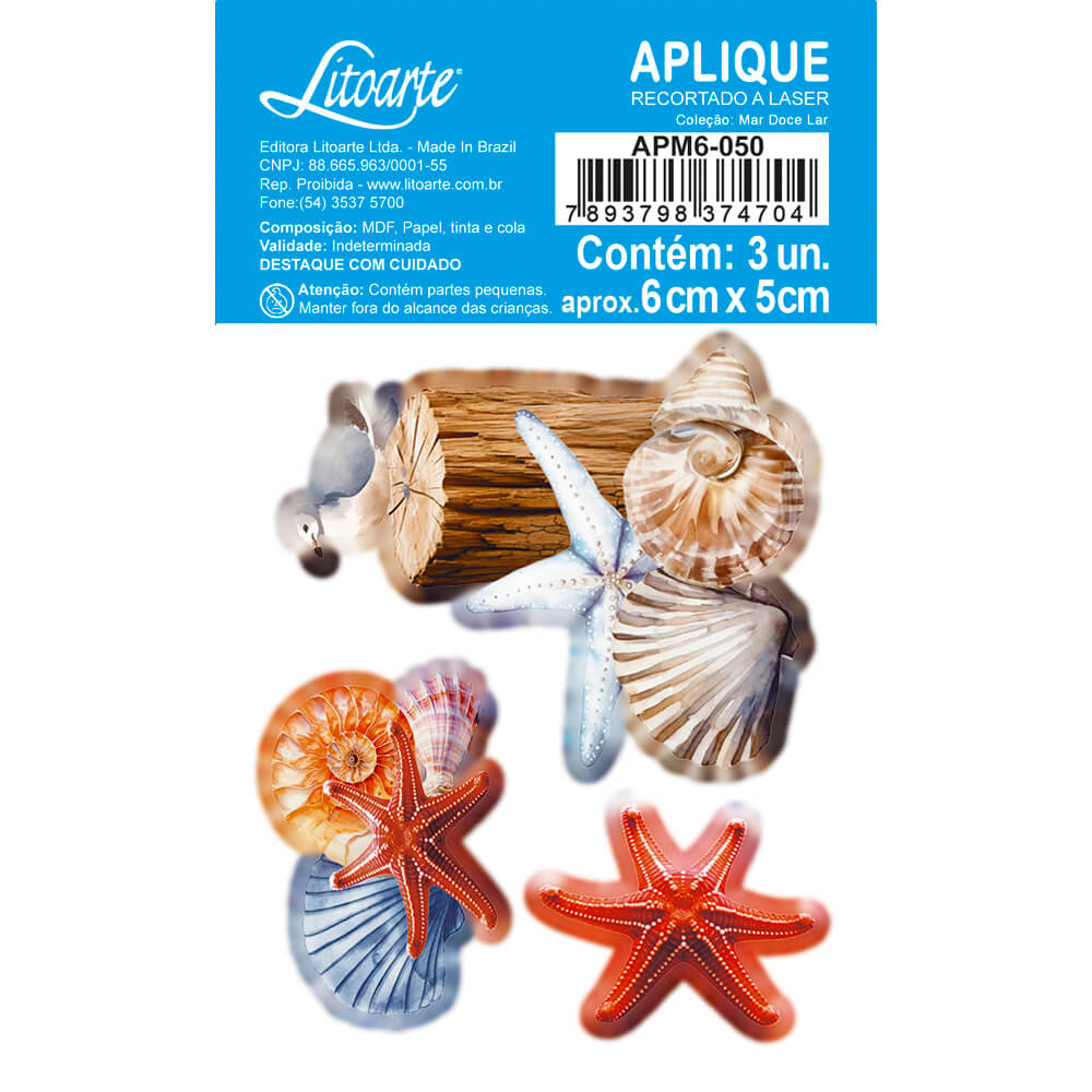 Aplique Litoarte APM6-050 6cm Conchas e Estrelas do Mar Doce Lar - Palácio da Arte