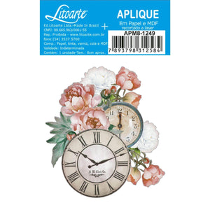 Aplique Litoarte APM8-1249 8cm Flores e Relógios - Palácio da Arte