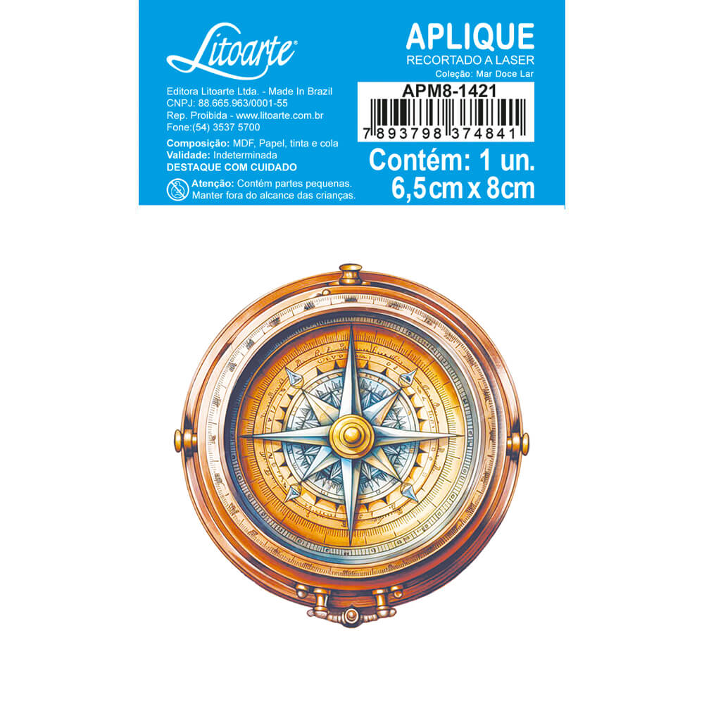 Aplique Litoarte APM8-1421 8cm Bússola Colorida Mar Doce Lar - Palácio da Arte