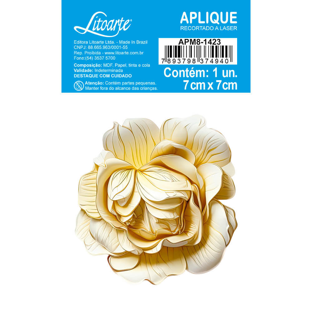 Aplique Litoarte APM8-1423 8cm Peônia Branca Floral 3D - Palácio da Arte