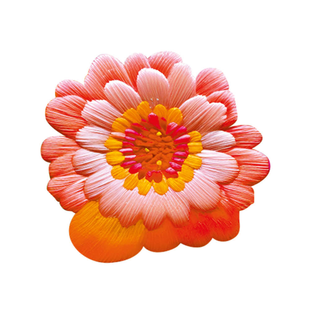 Aplique Litoarte APM8-1431 8cm Zínia Laranja e Rosa Bordada Floral 3D - Palácio da Arte