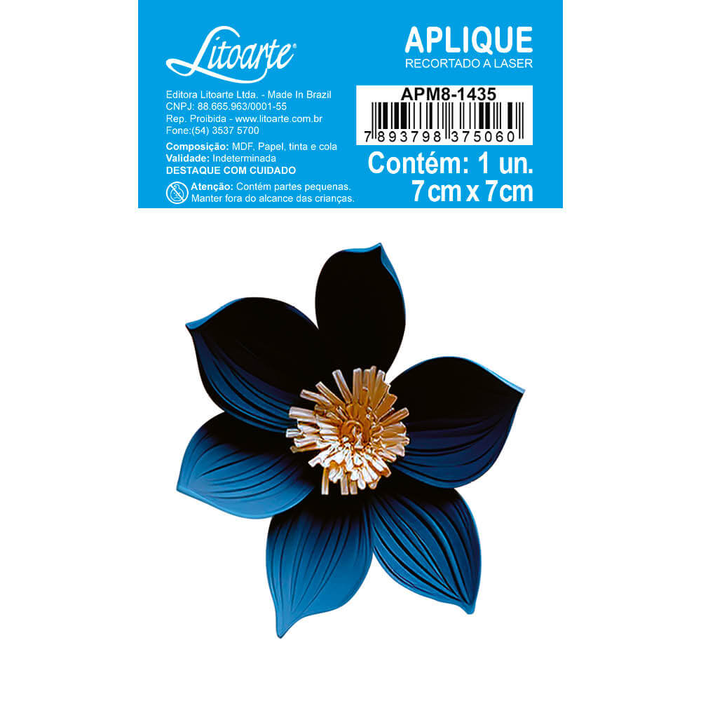 Aplique Litoarte APM8-1435 8cm Miosótis Azul Floral 3D - Palácio da Arte