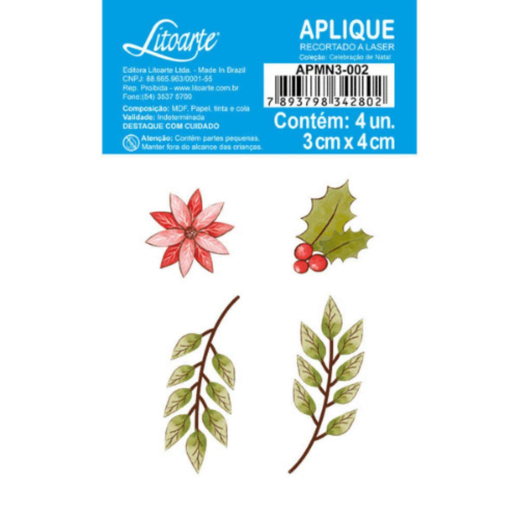 Aplique Litoarte APMN3-002 3cm Celebração de Natal Poinsétia 4 peças - Palácio da Arte