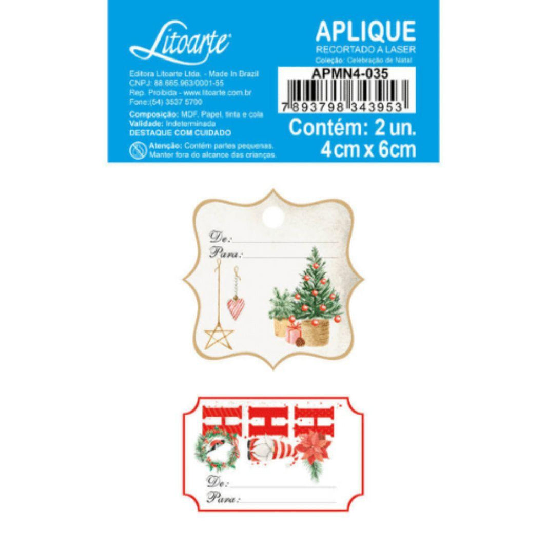 Aplique Litoarte APMN4-035 4cm Meu Natal Tags De.. Para... 2 peças - Palácio da Arte