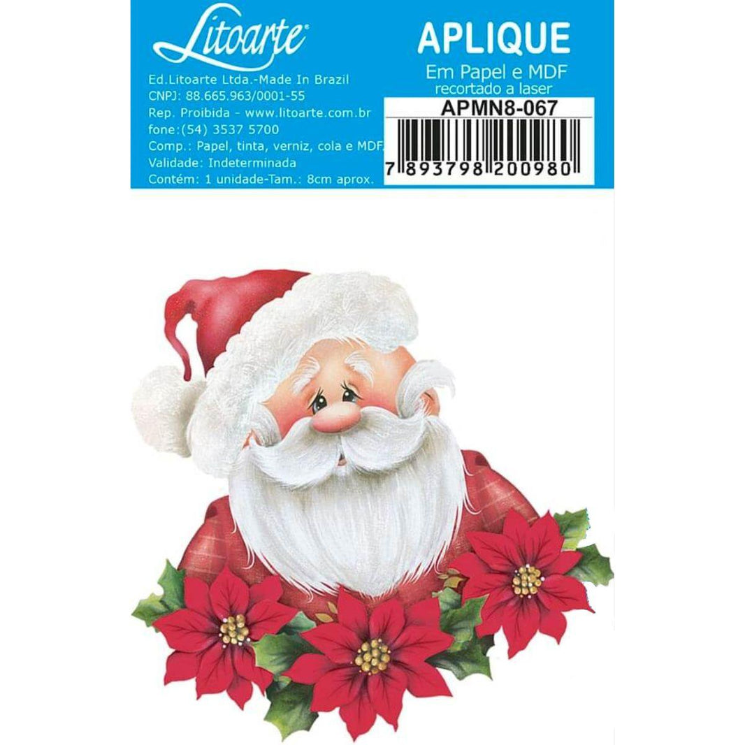 Aplique Litoarte APMN8-067 8cm Natal Papai Noel e Poinsétias - Palácio da Arte