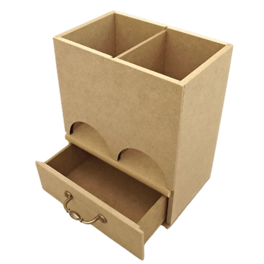 Caixa Chá em MDF com 2 Divisões e 1 Gaveta 10x15,5x19,5cm - Palácio da Arte