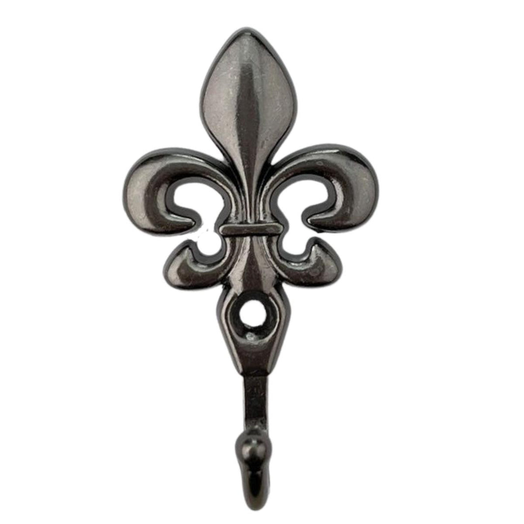 Gancho Flor de Lis em Metal Grafite 5,1x2,9x1,9cm Kit com 4 peças - Palácio da Arte