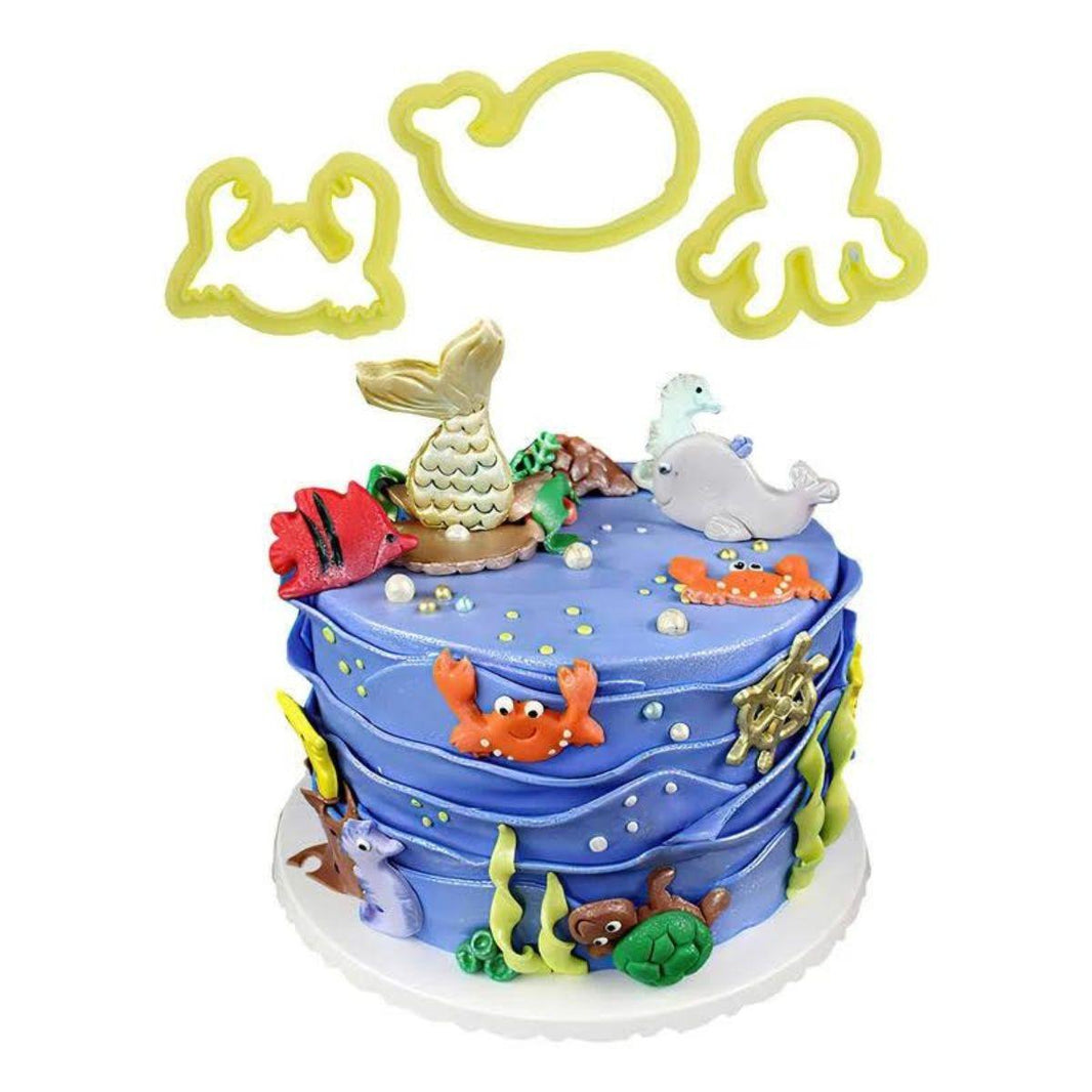 Jogo Cortadores Blue Star Animais Marinhos II com 3 unidades de Pasta Americana e Biscuit e Confeitaria - Palácio da Arte