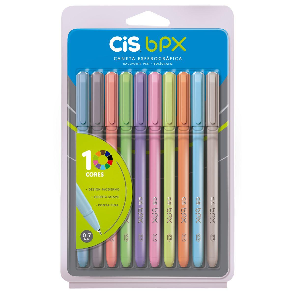 Kit Caneta CIS BPX Esferográfica Ponta Agulha 0.7mm com 10 Cores