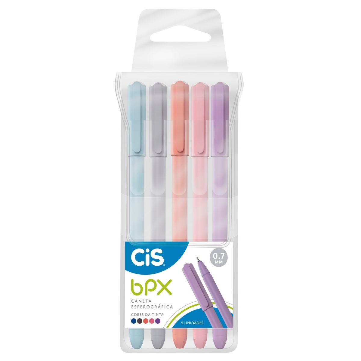 Kit Caneta CIS BPX Esferográfica Ponta Agulha 0.7mm com 5 Cores