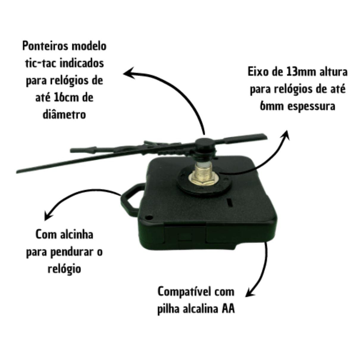Máquina de Relógio Tic Tac Quartz de Parede 13mm com Ponteiros Luiz XV 6cm Preto - Palácio da Arte